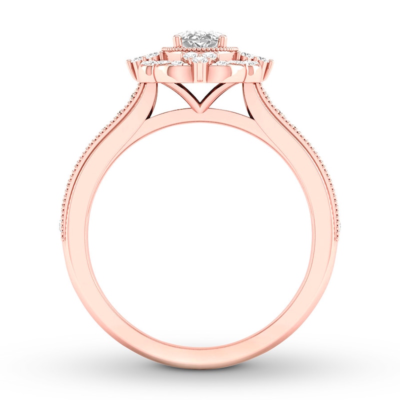 Main Image 2 of Previously Owned Diamond Engagement Ring 7/8 ct tw Oval & Round-cut 14K Rose Gold Size 11.75