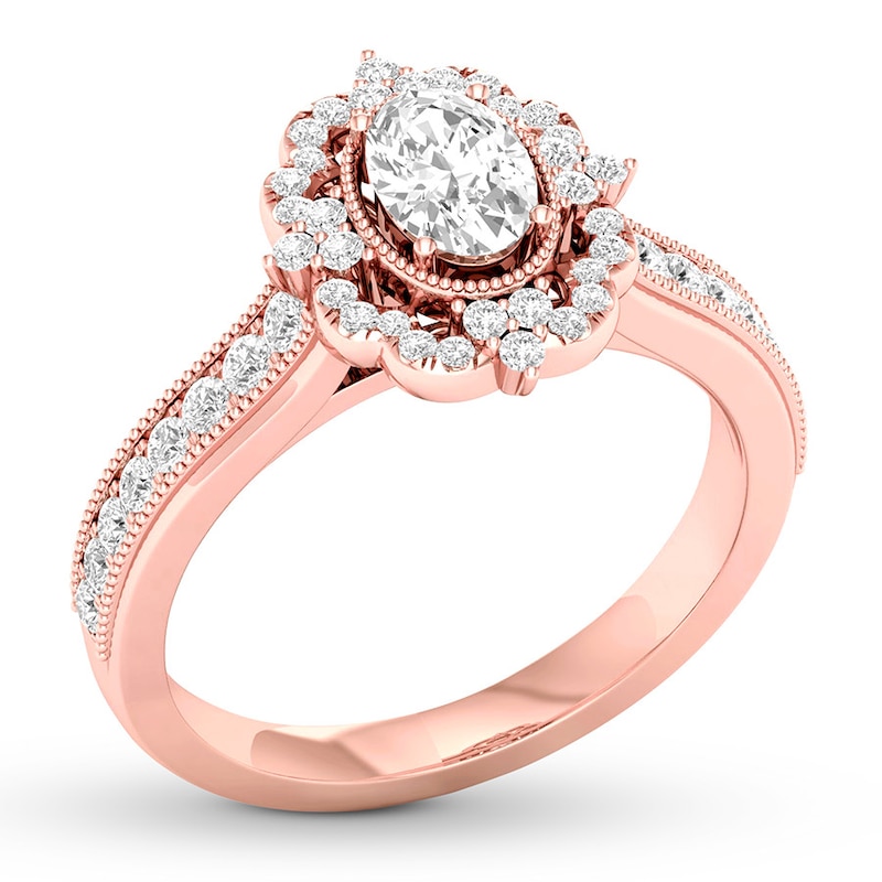 Main Image 4 of Previously Owned Diamond Engagement Ring 7/8 ct tw Oval & Round-cut 14K Rose Gold Size 11.75