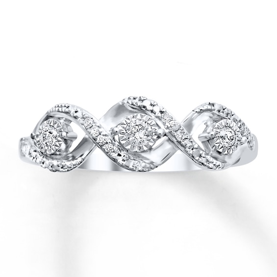 Previously Owned Three-Stone Diamond Ring 1/10 ct tw Round-cut Sterling Silver Size 11