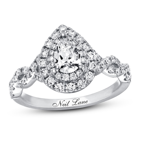 Previously Owned Neil Lane Engagement Ring 1-1/8 ct tw Pear & Round-cut Diamonds 14K White Gold Size
