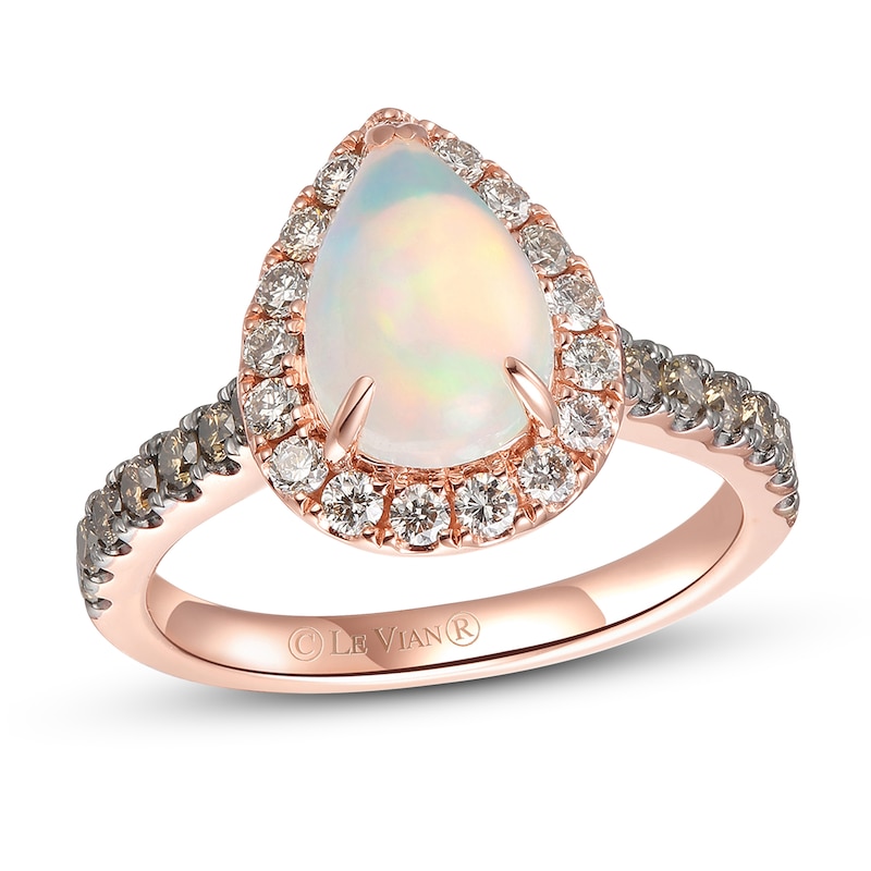 Previously Owned Le Vian Opal Ring 3/4 ct tw Round-cut Diamonds Pear-shaped 14K Strawberry Gold - Size 9