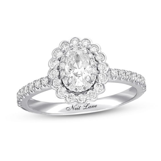 Previously Owned Neil Lane Diamond Engagement Ring 7/8 ct tw Oval & Round-cut 14K White Gold Size 4.5
