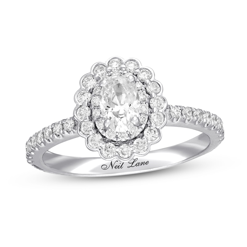 Previously Owned Neil Lane Diamond Engagement Ring 7/8 ct tw Oval & Round-cut 14K White Gold