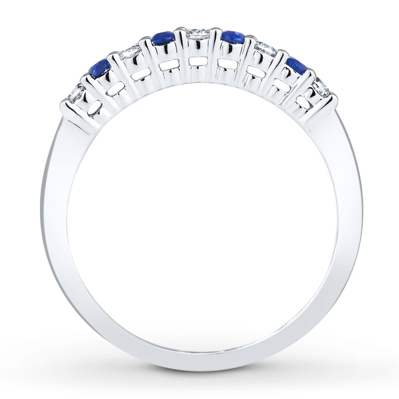 Previously Owned Natural Sapphire Ring 1/6 ct tw Round-cut Diamonds 10K White Gold - Size 9