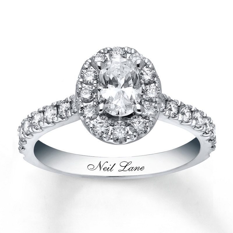 Previously Owned Neil Lane Engagement Ring 1-1/2 ct tw Oval & Round-cut Diamonds 14K White Gold - Size 4.25