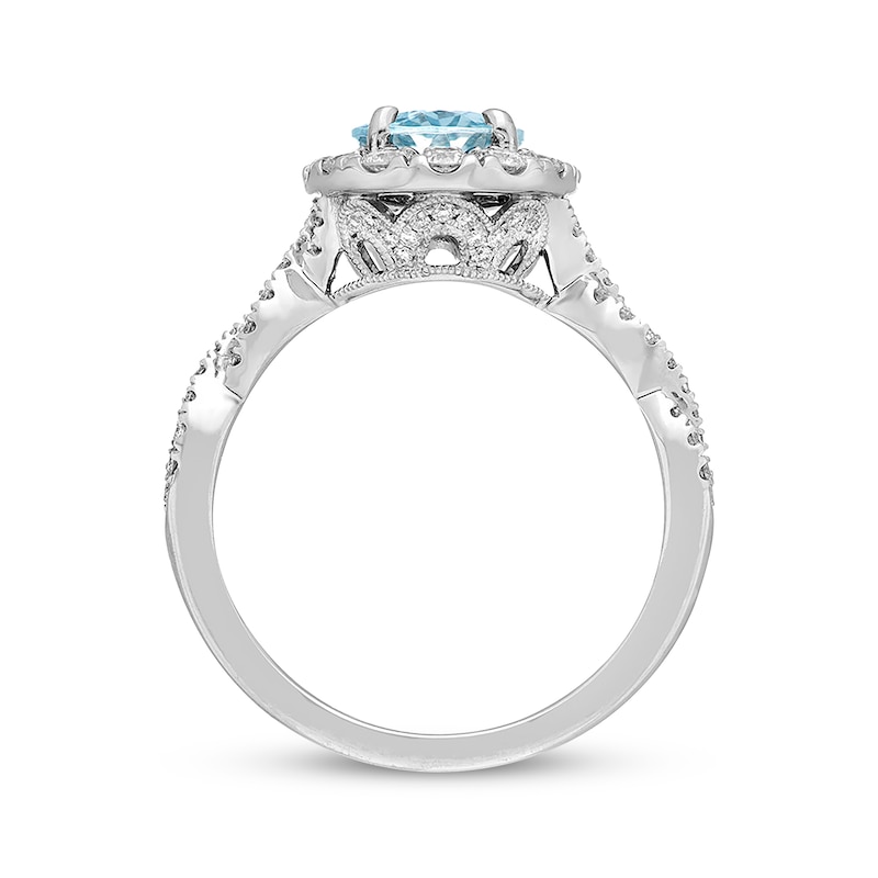 Previously Owned Neil Lane Aquamarine Engagement Ring 3/4 ct tw Round-cut Diamonds 14K Gold - Size 9.5