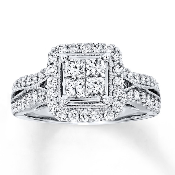 Previously Owned Diamond Engagement Ring 1 ct tw Princess & Round-cut 14K White Gold Size 12