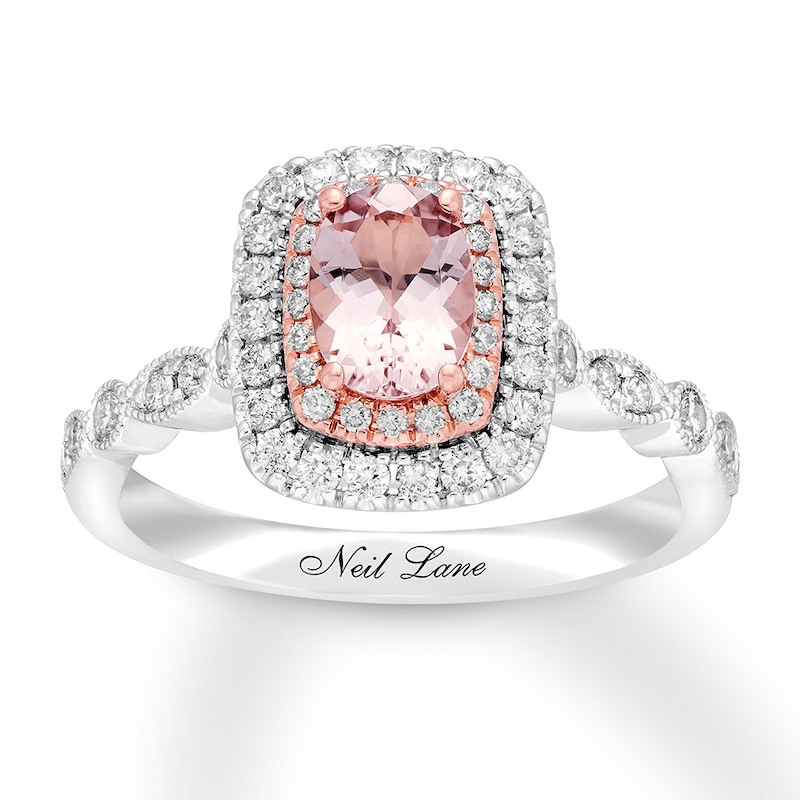 Main Image 1 of Previously Owned Neil Lane Morganite Engagement Ring 5/8 ct tw Round-cut Diamonds 14K Gold Size 9.5