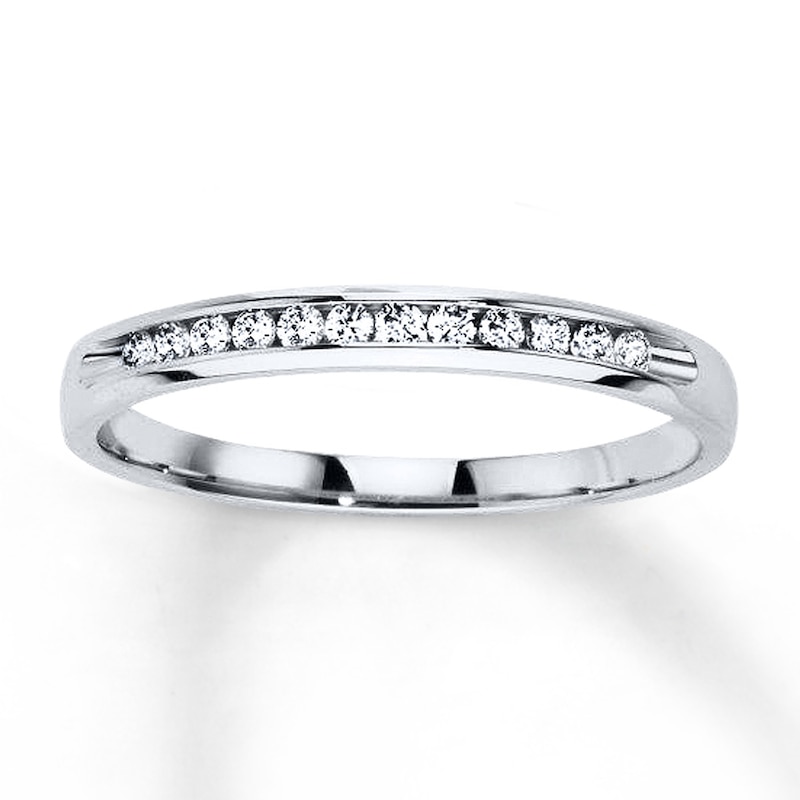 Main Image 1 of Previously Owned Diamond Anniversary Ring 1/8 ct tw Round-cut 10K White Gold - Size 8.25