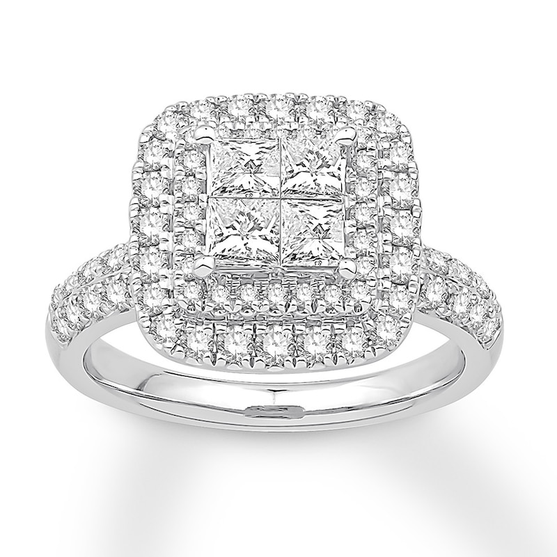Previously Owned Diamond Engagement Ring 1-3/4 ct tw Princess & Round-cut 14K White Gold - Size 9.5