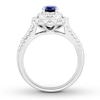 Thumbnail Image 1 of Previously Owned Oval Sapphire Engagement Ring 1/2 ct tw Round-cut Diamonds 14K White Gold - Size 11
