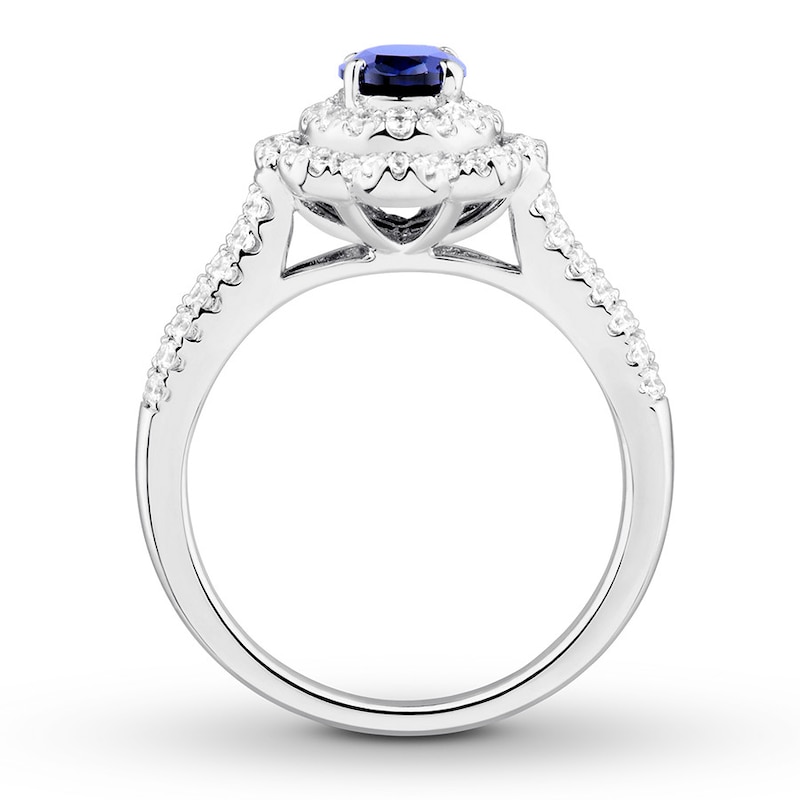 Previously Owned Oval Sapphire Engagement Ring 1/2 ct tw Round-cut Diamonds 14K White Gold