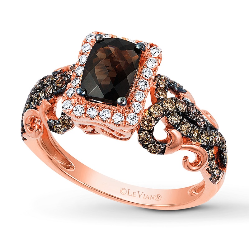 Previously Owned Le Vian Chocolate Quartz Ring 5/8 ct tw Round-cut Diamonds 14K Strawberry Gold