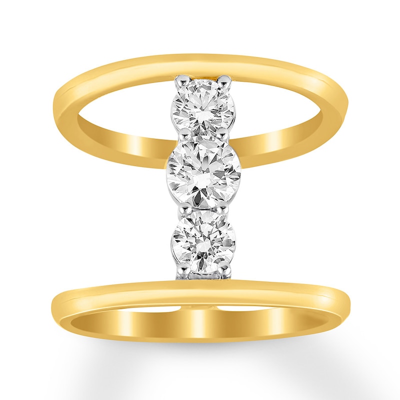 Main Image 1 of Previously Owned Diamond North South 3-Stone Ring 3/8 ct tw Round-cut 10K Yellow Gold - Size 10