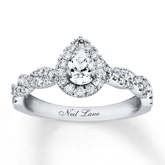 Previously Owned Neil Lane Engagement Ring 3/4 ct tw Pear & Round-cut Diamonds 14K White Gold Size