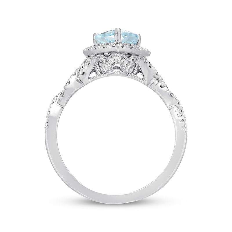 Main Image 2 of Previously Owned Neil Lane Aquamarine Engagement Ring 3/4 ct tw Round-cut Diamonds 14K Gold - Size 9.5