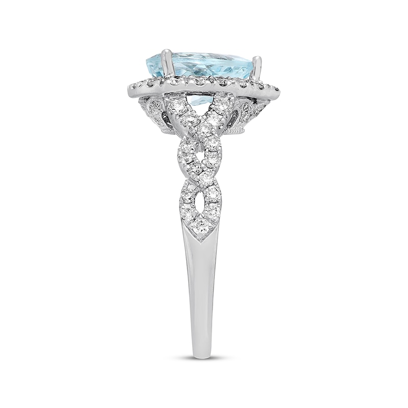 Main Image 3 of Previously Owned Neil Lane Aquamarine Engagement Ring 3/4 ct tw Round-cut Diamonds 14K Gold - Size 9.5