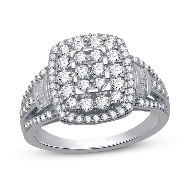 Main Image 1 of Previously Owned Diamond Fashion Ring 1 ct tw Round & Baguette-cut 10K White Gold - Size 9.75