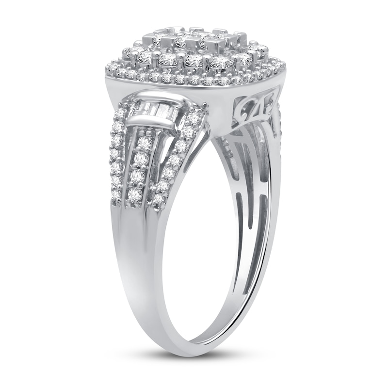 Main Image 2 of Previously Owned Diamond Fashion Ring 1 ct tw Round & Baguette-cut 10K White Gold - Size 9.75