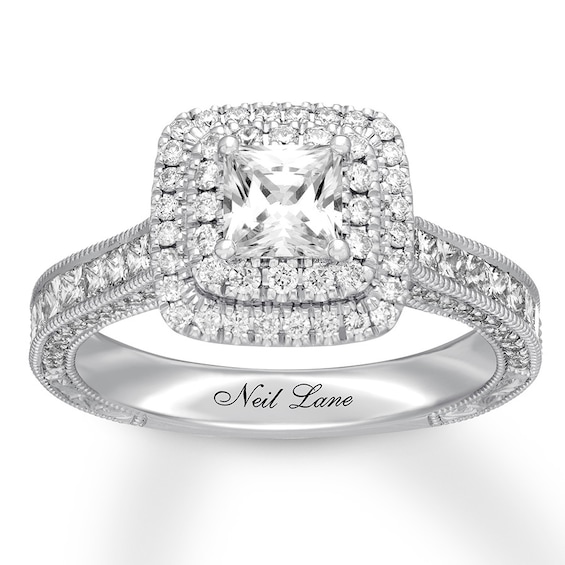 Previously Owned Neil Lane Engagement Ring 1-1/2 ct tw Princess & Round-cut Diamonds 14K White Gold Size 9.25