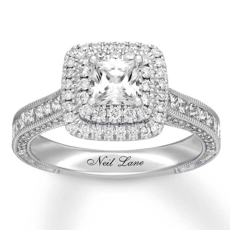 Main Image 1 of Previously Owned Neil Lane Engagement Ring 1-1/2 ct tw Princess & Round-cut Diamonds 14K White Gold - Size 9.25