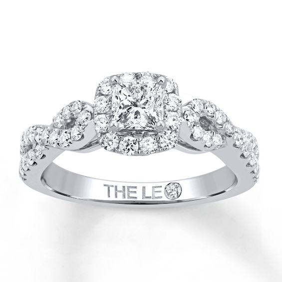 Previously Owned THE LEO Diamond Engagement Ring 7/8 ct tw Princess & Round-cut 14K White Gold Size 3.75