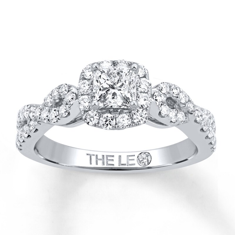 Main Image 1 of Previously Owned THE LEO Diamond Engagement Ring 7/8 ct tw Princess & Round-cut 14K White Gold - Size 3.75
