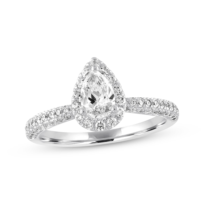 Main Image 1 of Previously Owned Diamond Engagement Ring 1 ct tw Pear & Round-cut 14K White Gold Size 10