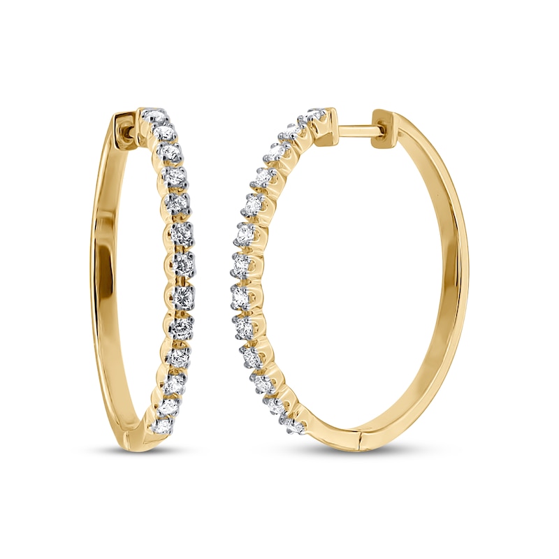 Main Image 1 of Previously Owned Round-Cut Diamond Hoop Earrings 1/2 ct tw 10K Yellow Gold