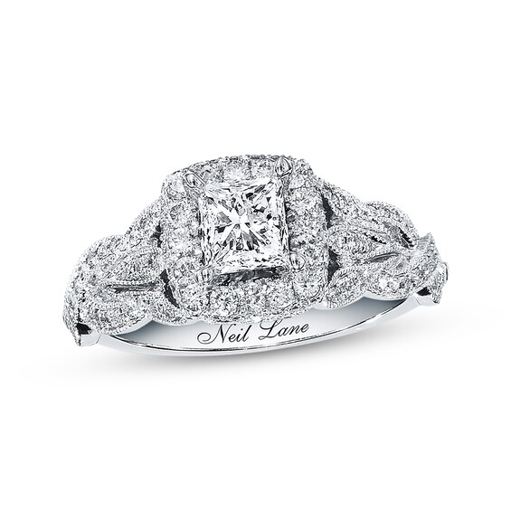 Previously Owned Neil Lane Bridal Ring 1-1/6 ct tw Princess & Round-cut Diamonds 14K White Gold Size 4.5