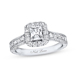 Previously Owned Neil Lane Engagement Ring 1-7/8 ct tw Radiant, Princess & Round-cut Diamonds 14K White Gold