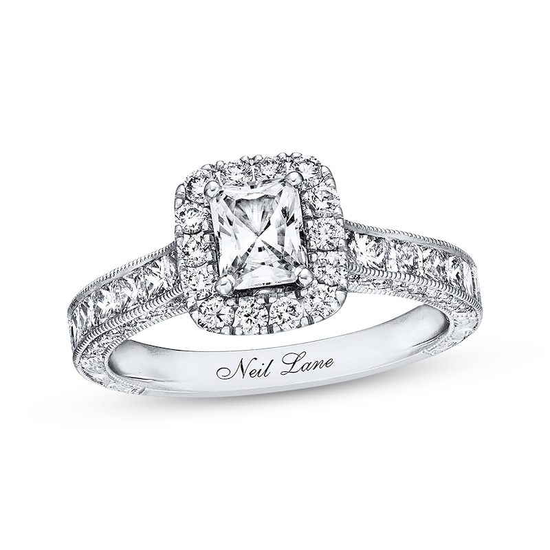 Main Image 1 of Previously Owned Neil Lane Engagement Ring 1-7/8 ct tw Radiant, Princess & Round-cut Diamonds 14K White Gold