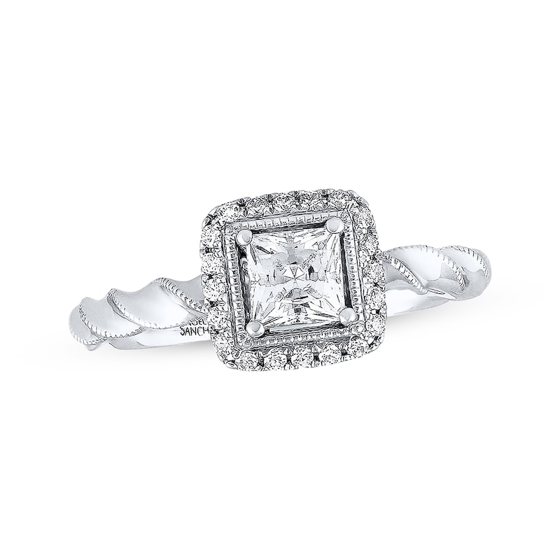 Main Image 1 of Previously Owned Angel Sanchez Engagement Ring 3/4 ct tw Princess & Round-cut Diamonds 14K White Gold