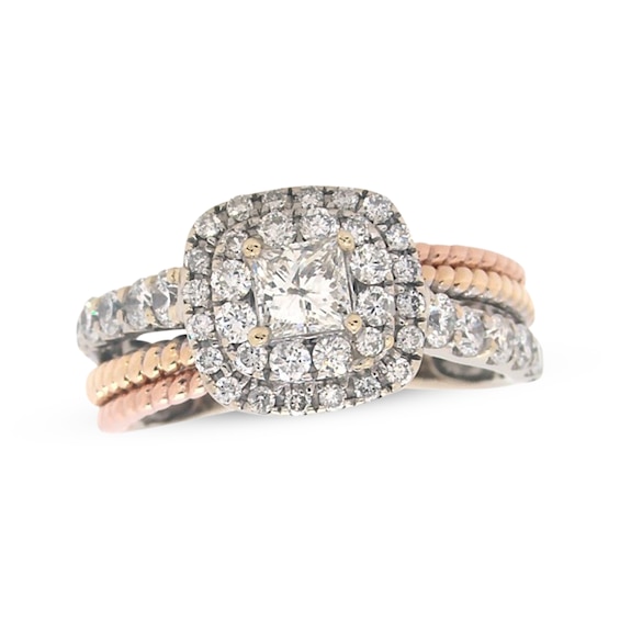 Previously Owned Diamond Engagement Ring 1 ct tw Princess & Round 14K Tri-Tone Gold