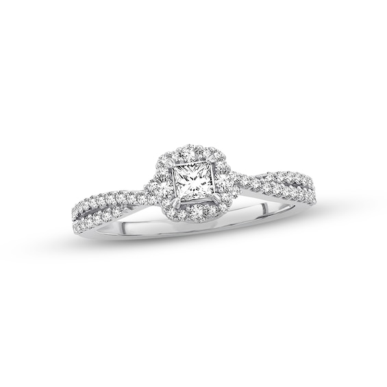 Previously Owned Diamond Engagement Ring 1/2 ct tw Princess & Round 14K White Gold