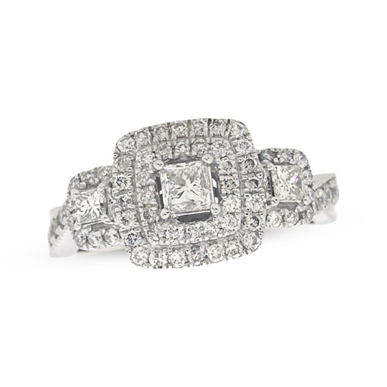 Previously Owned Three-Stone Engagement Ring 7/8 ct tw Princess-Cut Diamonds 14K White Gold