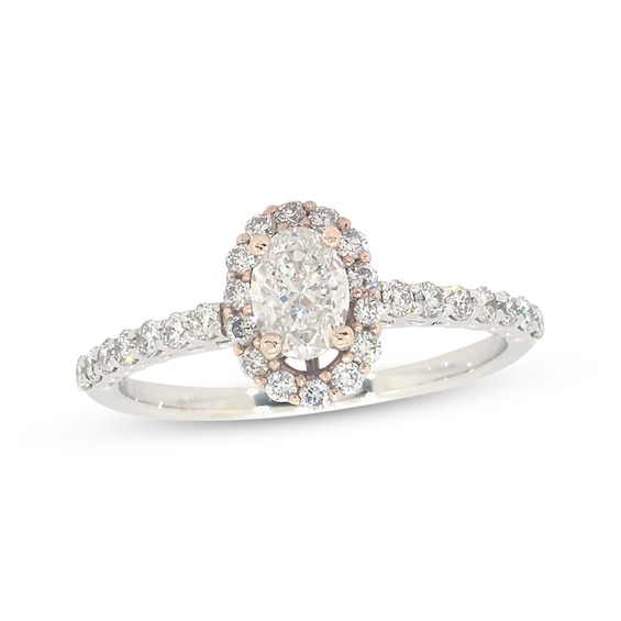 Previously Owned Diamond Engagement Ring 7/8 ct tw Oval & Round-cut Diamonds 14K Two-Tone Gold
