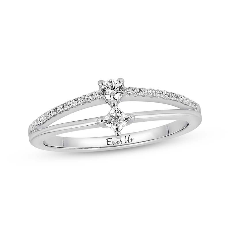 Main Image 1 of Previously Owned Ever Us Diamond Ring 1/4 ct tw Princess/Round 10K White Gold