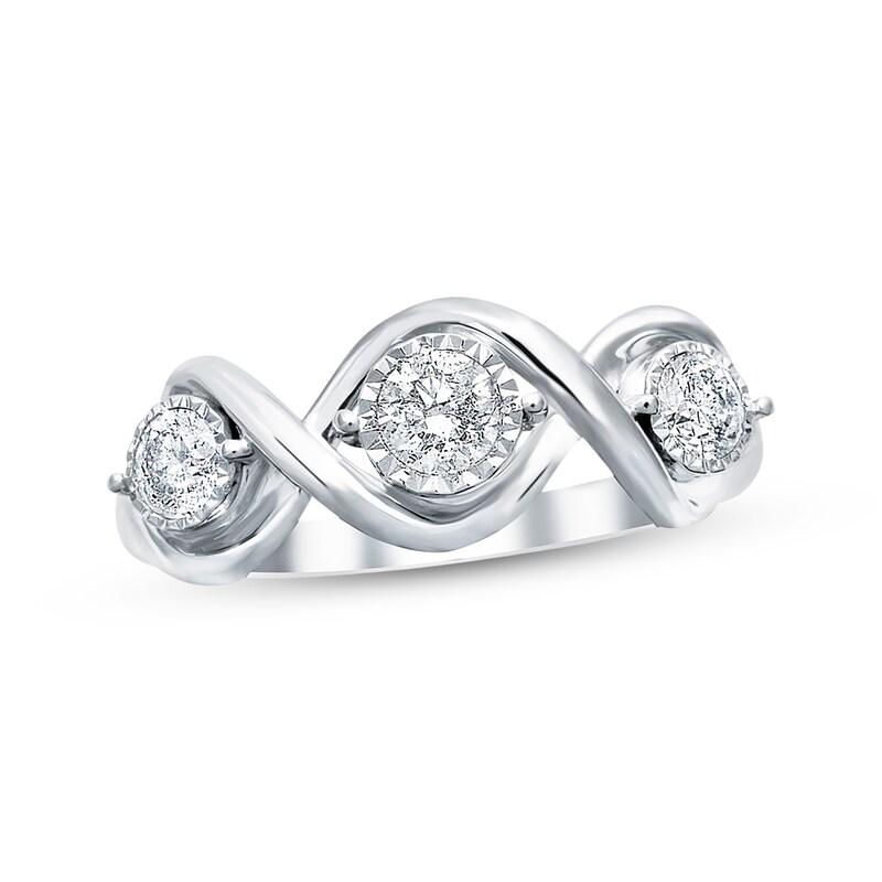 Main Image 1 of Previously Owned Three-Stone Diamond Ring 1/2 ct tw Round-cut 10K White Gold