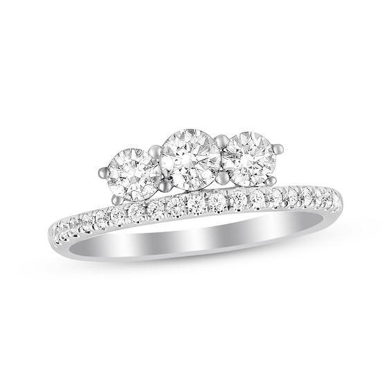 Previously Owned Three-Stone Diamond Ring 1 ct tw Round-cut 14K White Gold