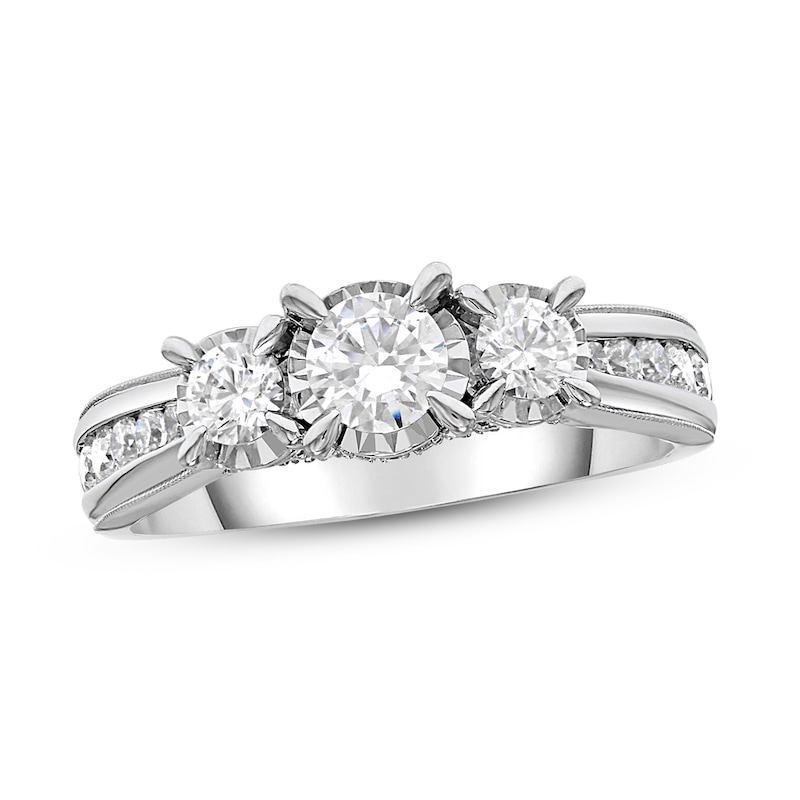 Main Image 1 of Previously Owned 3 Stone Diamond Engagement Ring 1 ct tw Round-cut 10K White Gold
