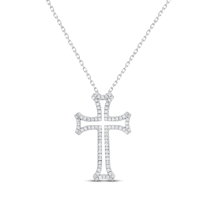 Main Image 1 of Previously Owned Diamond Cross Necklace 1/4 ct tw Round-cut Sterling Silver 18&quot;