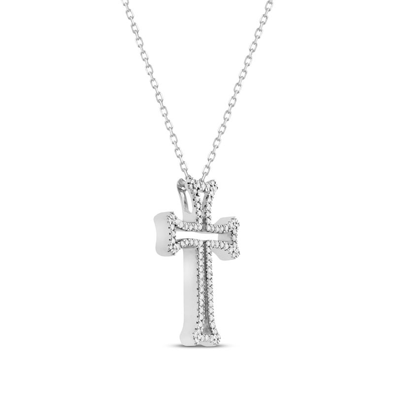 Main Image 2 of Previously Owned Diamond Cross Necklace 1/4 ct tw Round-cut Sterling Silver 18&quot;
