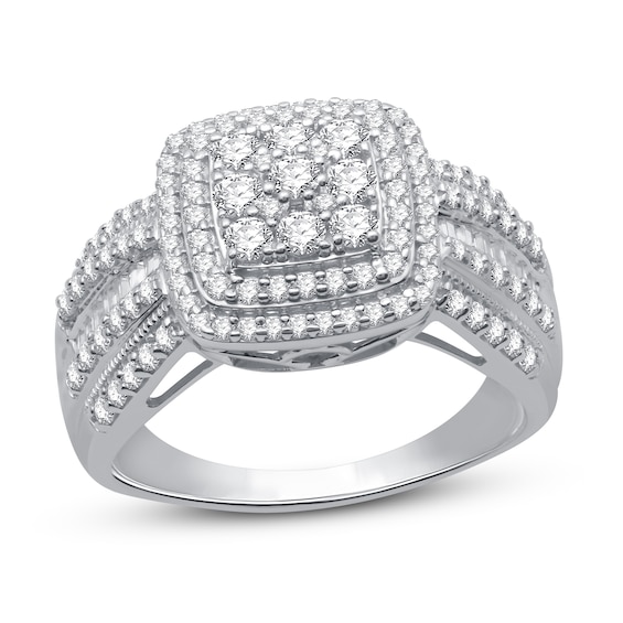 Previously Owned Diamond Fashion Ring 1 ct tw Round & Baguette 10K White Gold