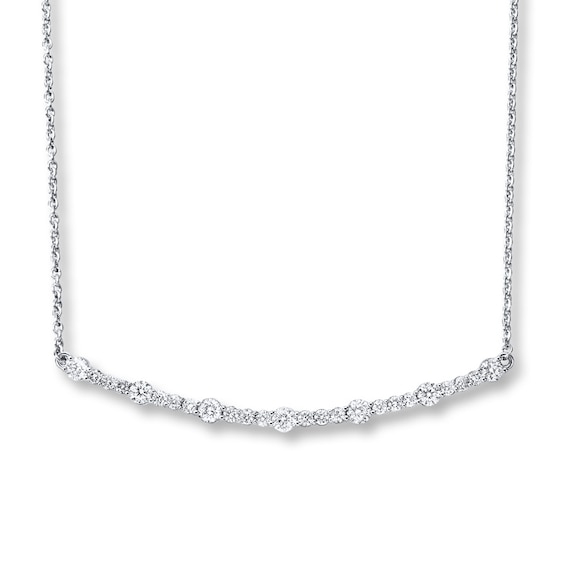 Previously Owned Diamond Bar Necklace 1-1/5 ct tw Round-cut 14K White Gold