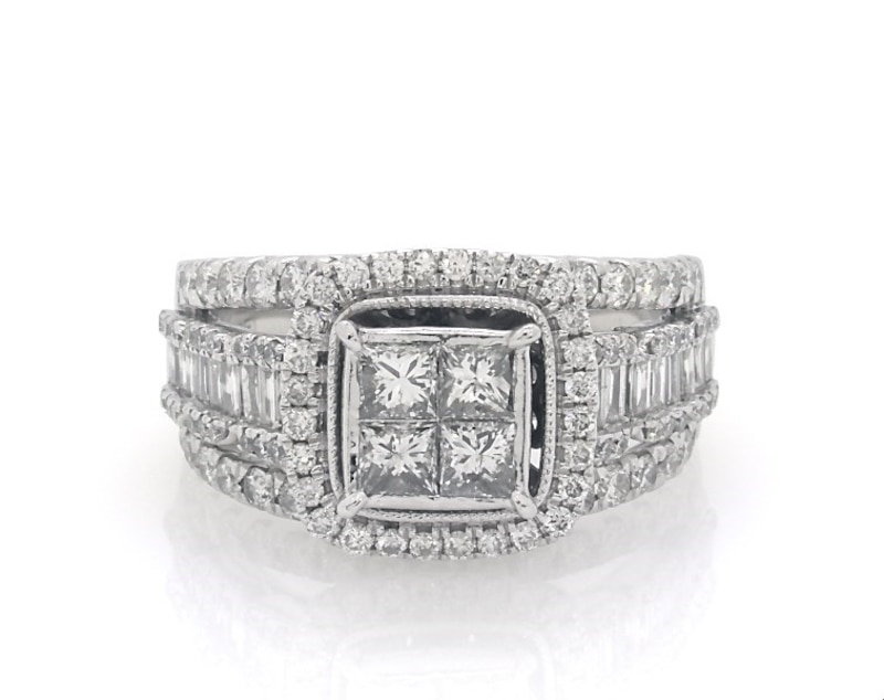 Main Image 1 of Previously Owned Princess-Cut Quad Diamond Engagement Ring 2 ct tw 14K White Gold