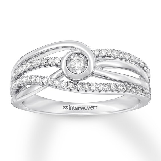 Previously Owned Interwoven Diamond Ring 1/5 ct tw Round-cut 10K White Gold