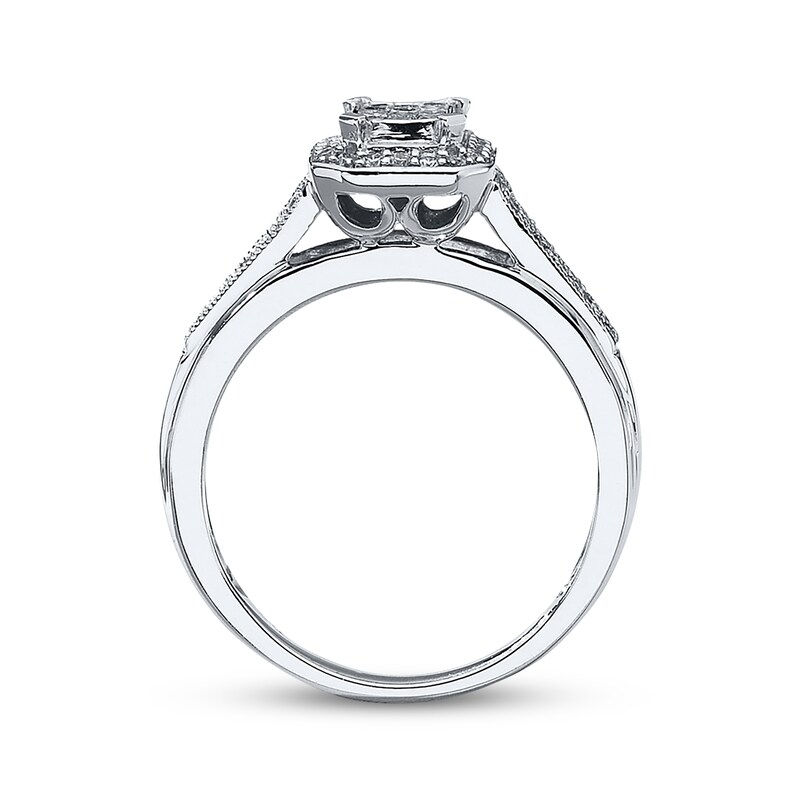 Main Image 3 of Previously Owned Diamond Engagement Ring 1/3 ct tw Princess/Round-cut 10K White Gold - Size 4.5