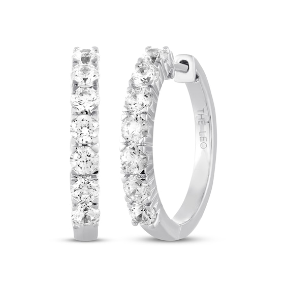 Previously Owned THE LEO Diamond Hoop Earrings 1-1/2 ct tw Round-cut 14K White Gold