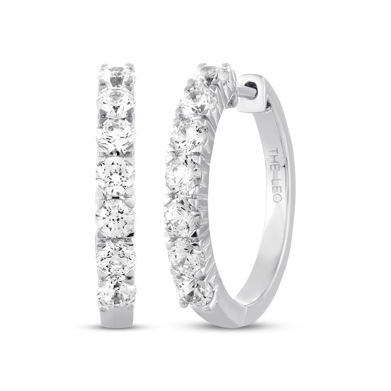Main Image 1 of Previously Owned THE LEO Diamond Hoop Earrings 1-1/2 ct tw Round-cut 14K White Gold